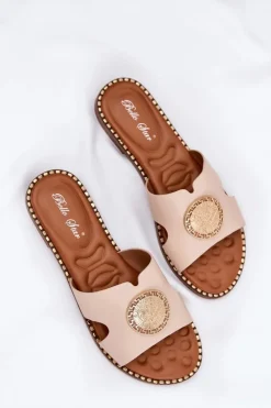 Online Boto Płaskie Klapki Damskie Z Ozdobnym Detalem Beżowe Oferry