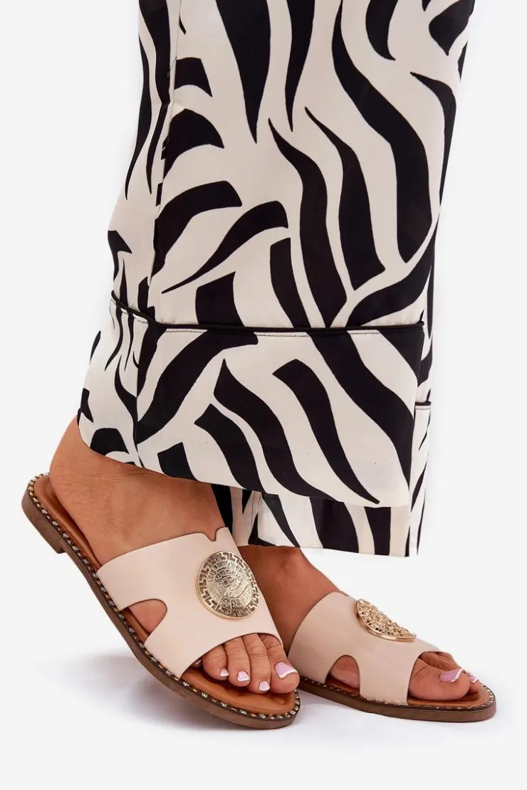 Online Boto Płaskie Klapki Damskie Z Ozdobnym Detalem Beżowe Oferry