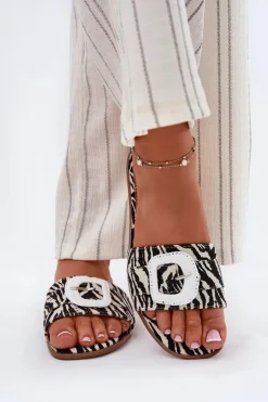 Boto Płaskie Klapki Damskie Z Ozdobną Klamrą Zebra Clariola