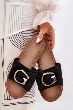 Best Boto Płaskie Klapki Damskie Z Ozdobnym Detalem Czarne Nellodra Czarny