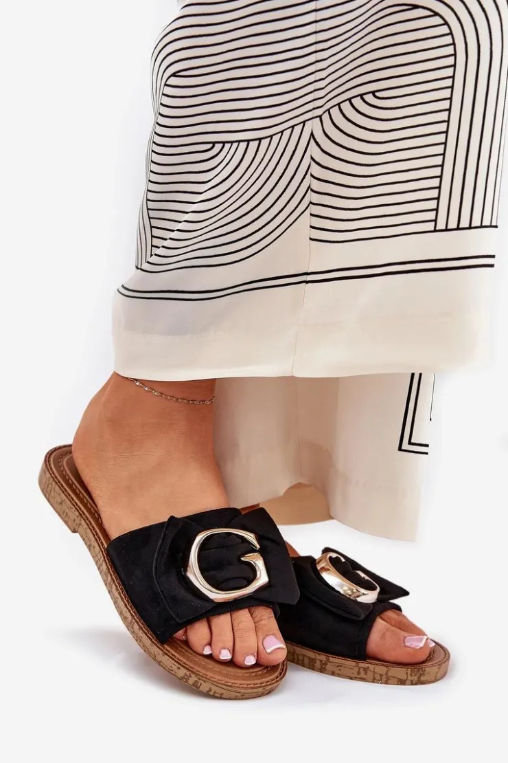 Best Boto Płaskie Klapki Damskie Z Ozdobnym Detalem Czarne Nellodra Czarny