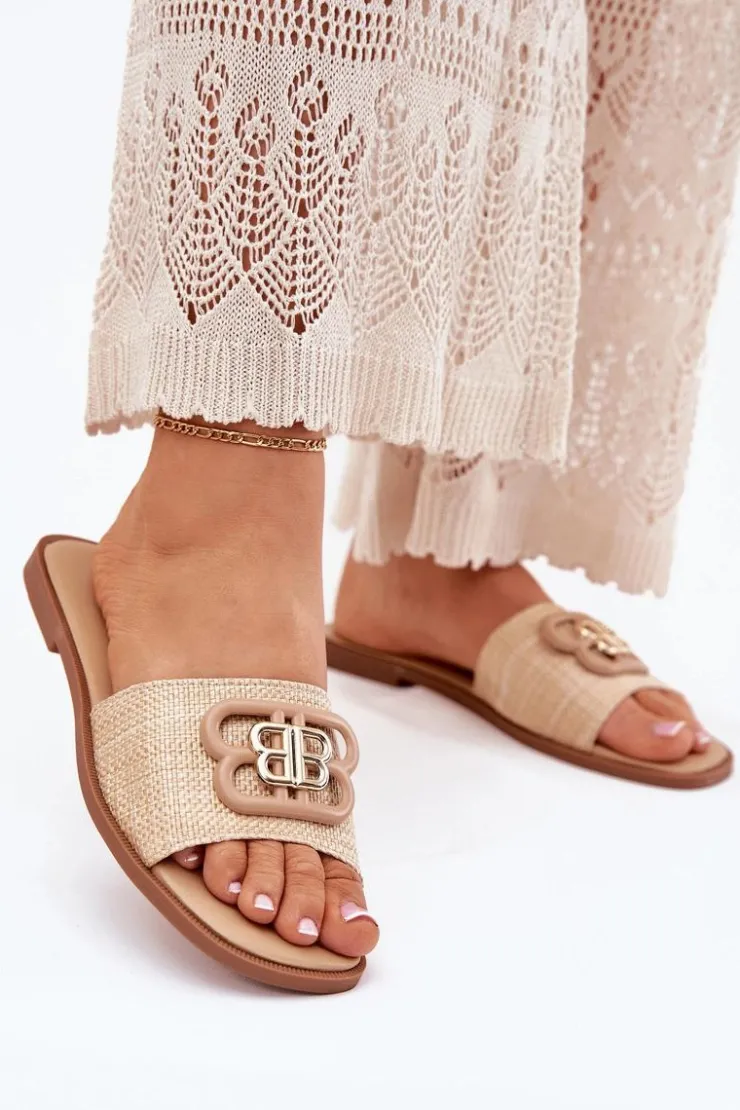 Damskie Boto Płaskie Klapki Damskie Z Ozdobnym Detalem Beżowe Nenitta