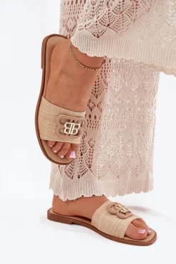 Damskie Boto Płaskie Klapki Damskie Z Ozdobnym Detalem Beżowe Nenitta