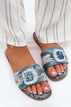 Outlet Boto Płaskie Klapki Damskie Z Ozdobną Klamrą e Clariola Niebieski