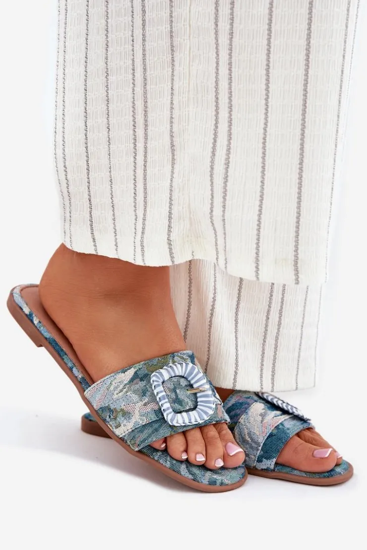 Outlet Boto Płaskie Klapki Damskie Z Ozdobną Klamrą e Clariola Niebieski