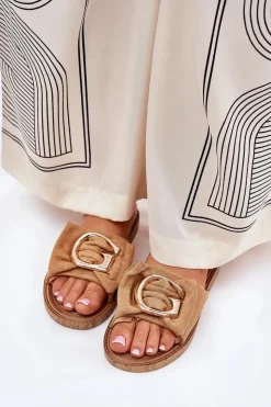 Boto Klapki Damskie Klasyczne*Płaskie Klapki Damskie Z Ozdobnym Detalem Camel Nellodra Brązowy