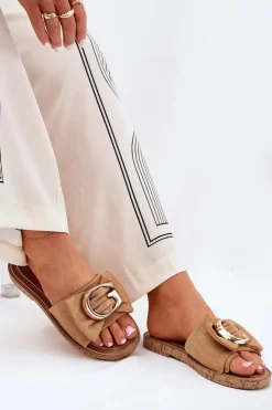 Boto Klapki Damskie Klasyczne*Płaskie Klapki Damskie Z Ozdobnym Detalem Camel Nellodra Brązowy