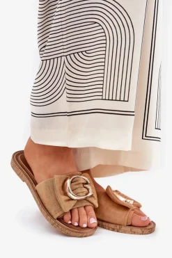 Boto Klapki Damskie Klasyczne*Płaskie Klapki Damskie Z Ozdobnym Detalem Camel Nellodra Brązowy