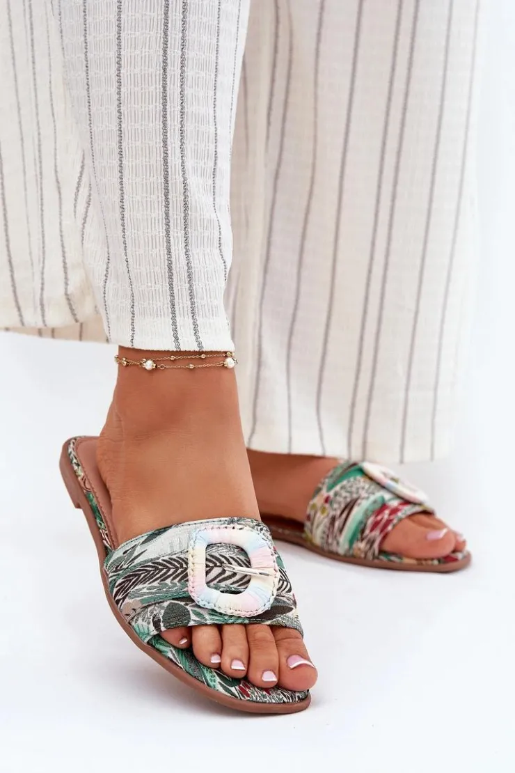 Damskie Boto Płaskie Klapki Damskie Z Ozdobną Klamrą Multikolor Clariola