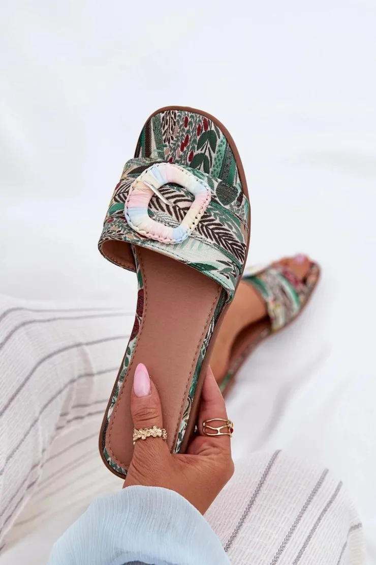 Damskie Boto Płaskie Klapki Damskie Z Ozdobną Klamrą Multikolor Clariola