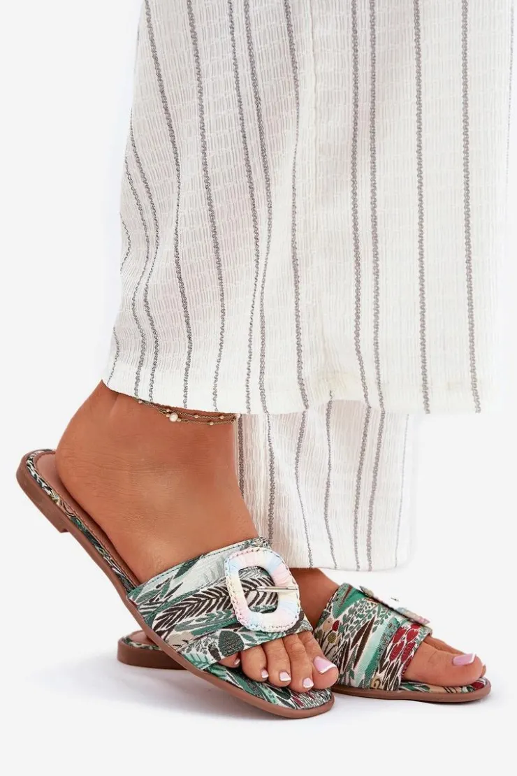 Damskie Boto Płaskie Klapki Damskie Z Ozdobną Klamrą Multikolor Clariola