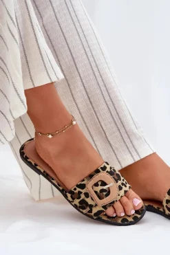 Damskie Boto Płaskie Klapki Damskie Z Ozdobną Klamrą Panterka Clariola