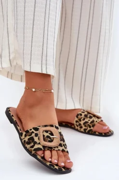 Damskie Boto Płaskie Klapki Damskie Z Ozdobną Klamrą Panterka Clariola