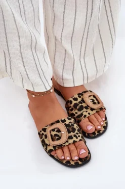 Damskie Boto Płaskie Klapki Damskie Z Ozdobną Klamrą Panterka Clariola