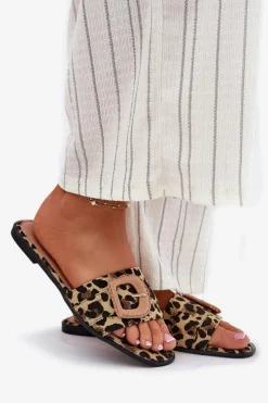 Damskie Boto Płaskie Klapki Damskie Z Ozdobną Klamrą Panterka Clariola