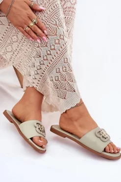 Damskie Boto Płaskie Klapki Damskie Z Ozdobnym Detalem Zielone Nenitta