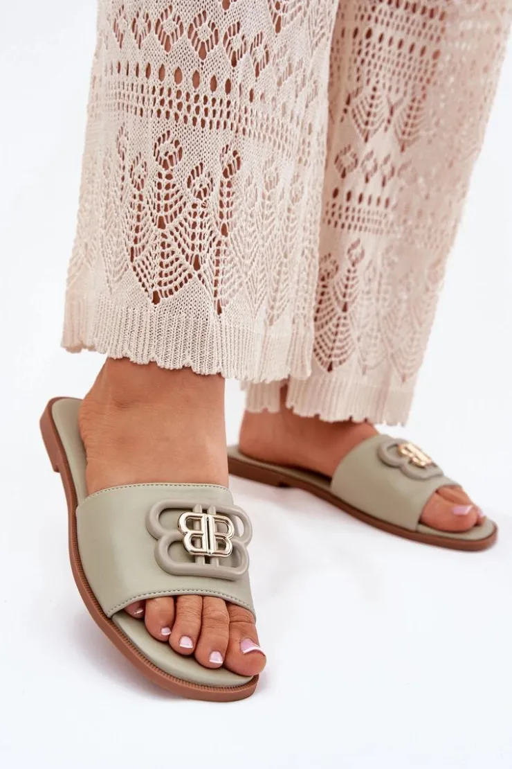 Damskie Boto Płaskie Klapki Damskie Z Ozdobnym Detalem Zielone Nenitta