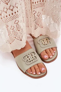 Damskie Boto Płaskie Klapki Damskie Z Ozdobnym Detalem Zielone Nenitta