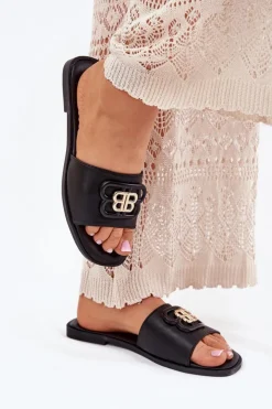 Outlet Boto Płaskie Klapki Damskie Z Ozdobnym Detalem Czarne Nenitta Czarny