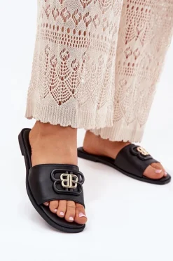 Outlet Boto Płaskie Klapki Damskie Z Ozdobnym Detalem Czarne Nenitta Czarny