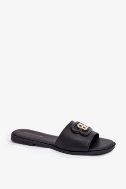 Outlet Boto Płaskie Klapki Damskie Z Ozdobnym Detalem Czarne Nenitta Czarny