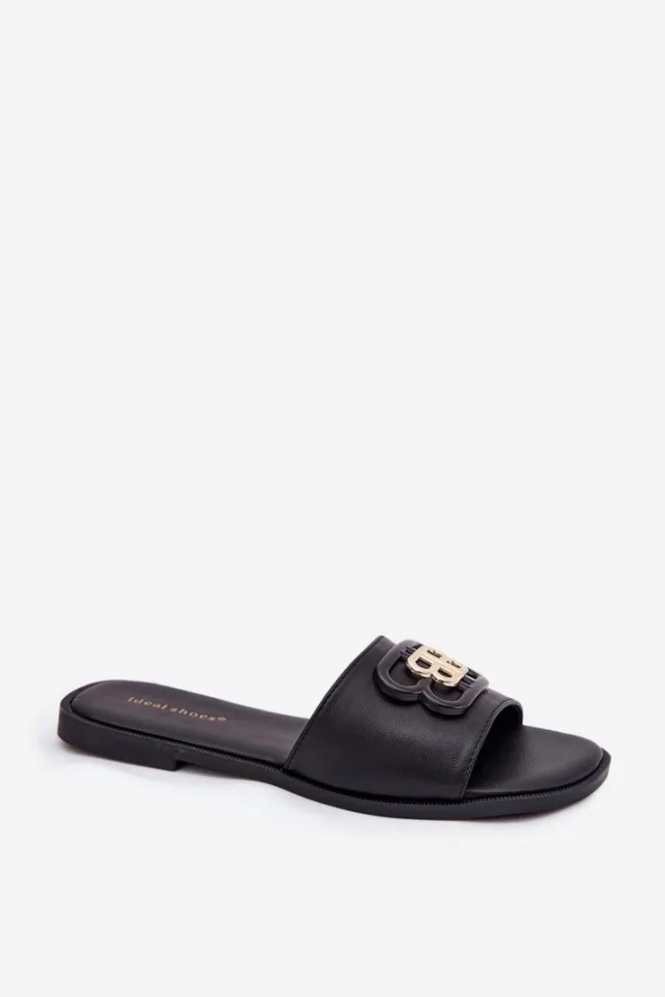 Outlet Boto Płaskie Klapki Damskie Z Ozdobnym Detalem Czarne Nenitta Czarny