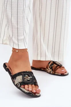 Boto Klapki Damskie Klasyczne*Płaskie Klapki Damskie Z Ozdobną Klamrą Czarne Clariola Czarny