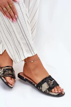 Boto Klapki Damskie Klasyczne*Płaskie Klapki Damskie Z Ozdobną Klamrą Czarne Clariola Czarny