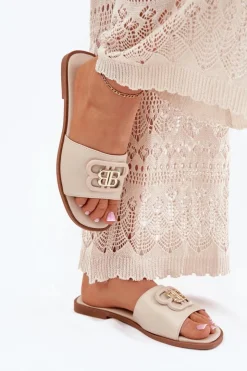 Boto Klapki Damskie Klasyczne*Płaskie Klapki Damskie Z Ozdobnym Detalem Beżowe Nenitta Beżowy