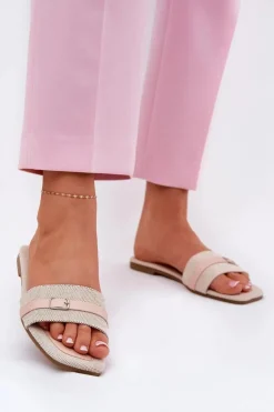 Best Boto Płaskie Klapki Damskie Z Paskiem I Sprzączką Beżowe Zilina Beżowy