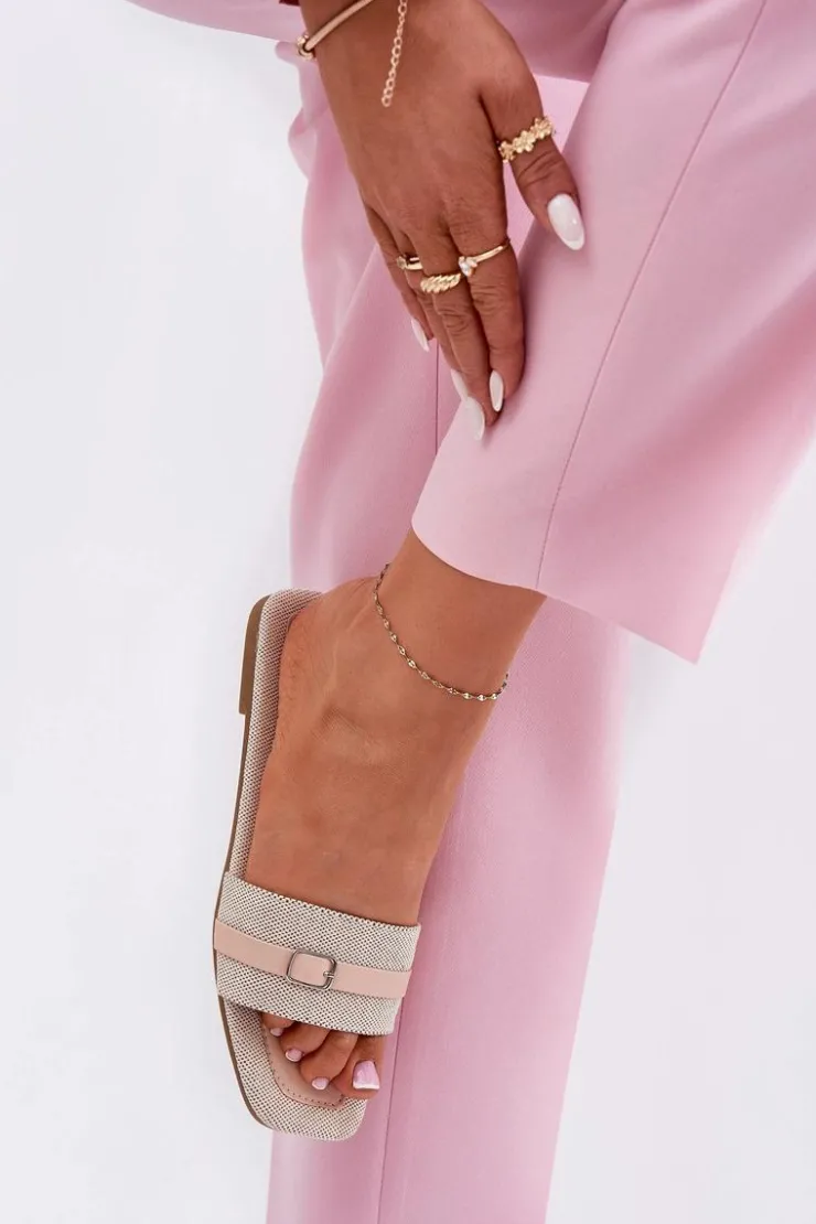 Best Boto Płaskie Klapki Damskie Z Paskiem I Sprzączką Beżowe Zilina Beżowy