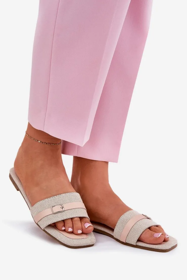 Best Boto Płaskie Klapki Damskie Z Paskiem I Sprzączką Beżowe Zilina Beżowy