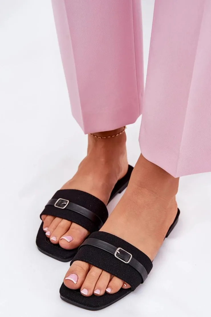 Boto Klapki Damskie Klasyczne*Płaskie Klapki Damskie Z Paskiem I Sprzączką Czarne Zilina Czarny