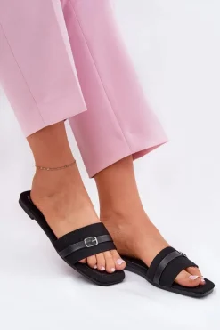 Boto Klapki Damskie Klasyczne*Płaskie Klapki Damskie Z Paskiem I Sprzączką Czarne Zilina Czarny