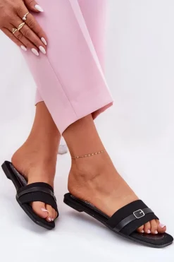 Boto Klapki Damskie Klasyczne*Płaskie Klapki Damskie Z Paskiem I Sprzączką Czarne Zilina Czarny