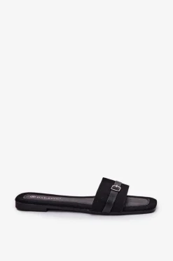 Boto Klapki Damskie Klasyczne*Płaskie Klapki Damskie Z Paskiem I Sprzączką Czarne Zilina Czarny