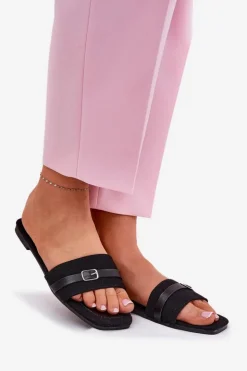 Boto Klapki Damskie Klasyczne*Płaskie Klapki Damskie Z Paskiem I Sprzączką Czarne Zilina Czarny