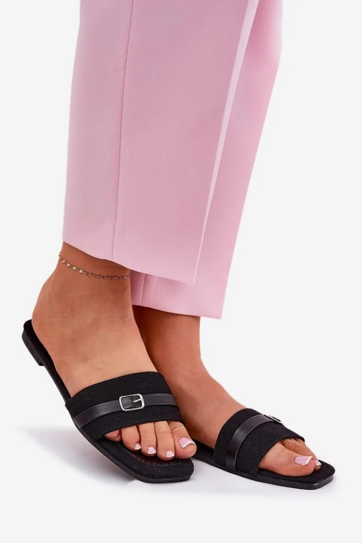 Boto Klapki Damskie Klasyczne*Płaskie Klapki Damskie Z Paskiem I Sprzączką Czarne Zilina Czarny