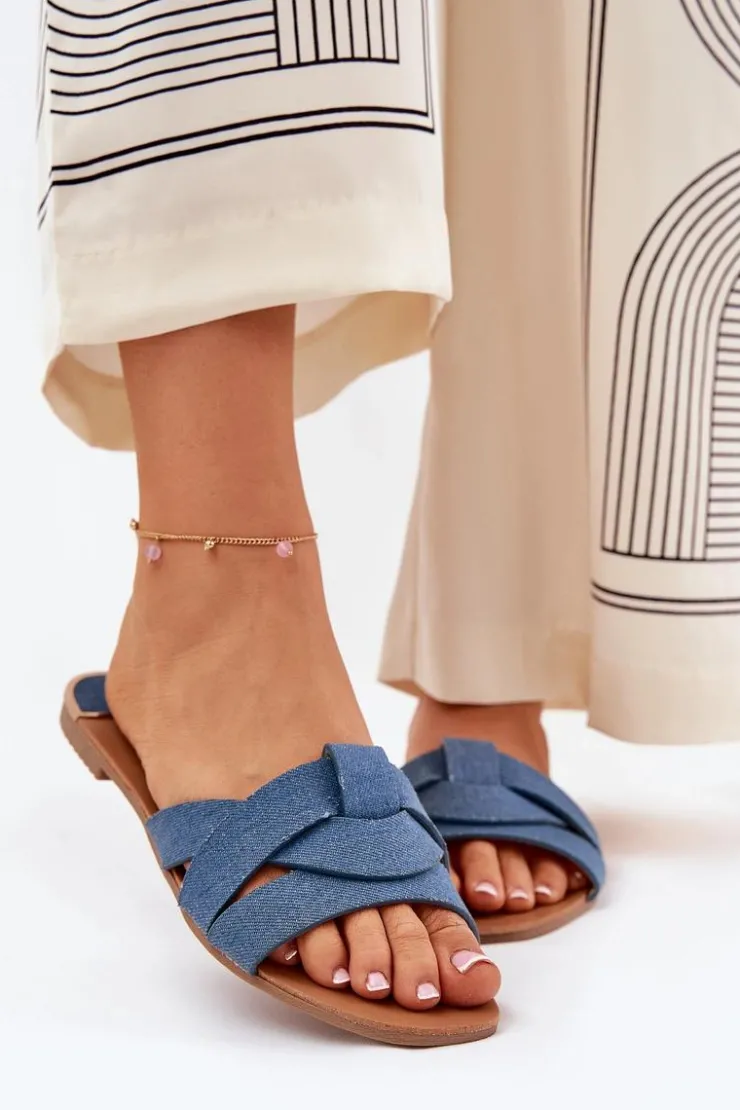 Damskie Boto Płaskie Klapki Damskie Z Przeplatającymi Się Paskami Jeansowe Selaenor