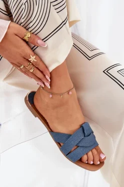 Damskie Boto Płaskie Klapki Damskie Z Przeplatającymi Się Paskami Jeansowe Selaenor