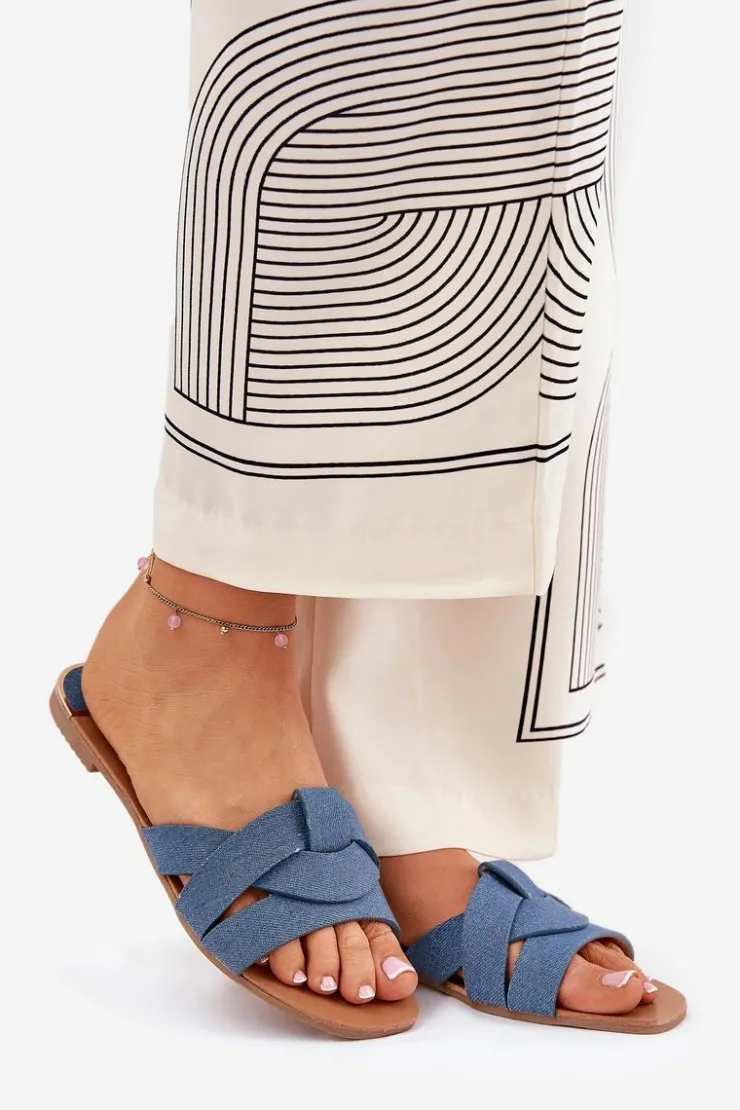 Damskie Boto Płaskie Klapki Damskie Z Przeplatającymi Się Paskami Jeansowe Selaenor