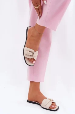 Boto Klapki Damskie Klasyczne*Płaskie Klapki Damskie Ze Złotą Klamrą Beżowe Esiobb Beżowy