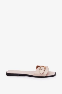 Boto Klapki Damskie Klasyczne*Płaskie Klapki Damskie Ze Złotą Klamrą Beżowe Esiobb Beżowy