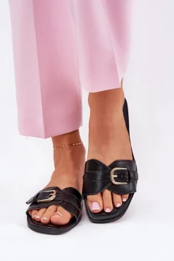 Boto Klapki Damskie Klasyczne*Płaskie Klapki Damskie Ze Złotą Klamrą Czarne Esiobb