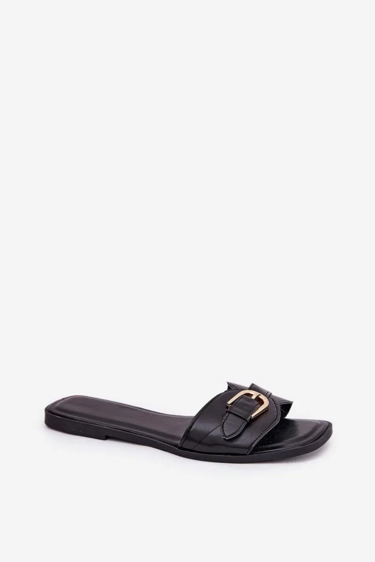 Boto Klapki Damskie Klasyczne*Płaskie Klapki Damskie Ze Złotą Klamrą Czarne Esiobb