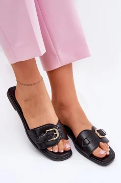 Boto Klapki Damskie Klasyczne*Płaskie Klapki Damskie Ze Złotą Klamrą Czarne Esiobb