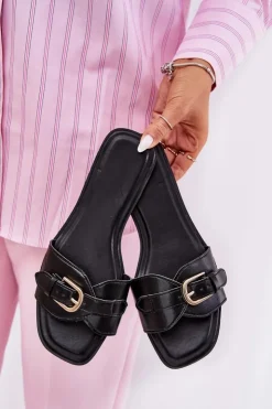 Boto Klapki Damskie Klasyczne*Płaskie Klapki Damskie Ze Złotą Klamrą Czarne Esiobb