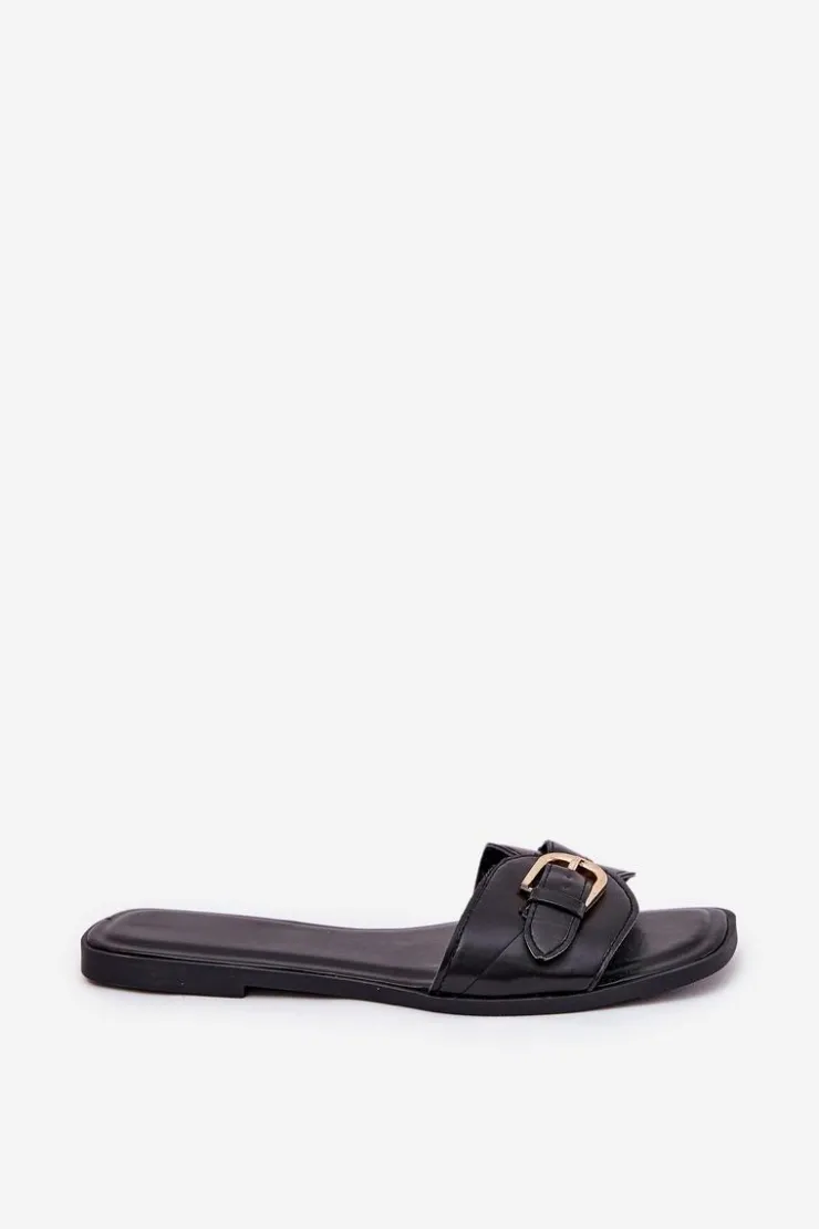 Boto Klapki Damskie Klasyczne*Płaskie Klapki Damskie Ze Złotą Klamrą Czarne Esiobb