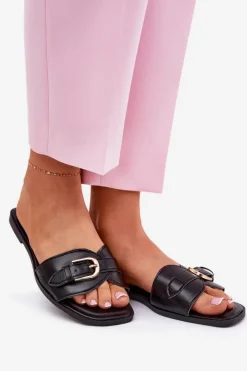 Boto Klapki Damskie Klasyczne*Płaskie Klapki Damskie Ze Złotą Klamrą Czarne Esiobb