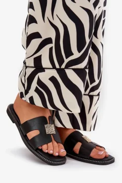 Damskie Boto Płaskie Klapki Z Wycięciami I Ozdobą Czarne Bohalis